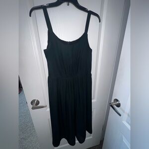LOFT Elegant Black Chafon Midi Dress Sheer Church Vacation Size 6 whimsy Goth